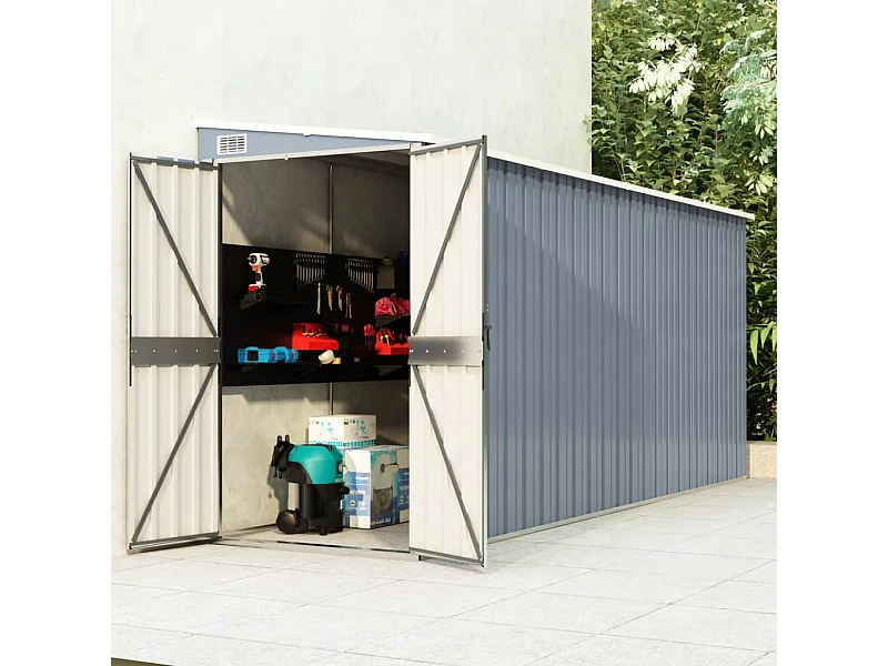 Anbauschuppen Grau 118x382x178 cm Verzinkter Stahl