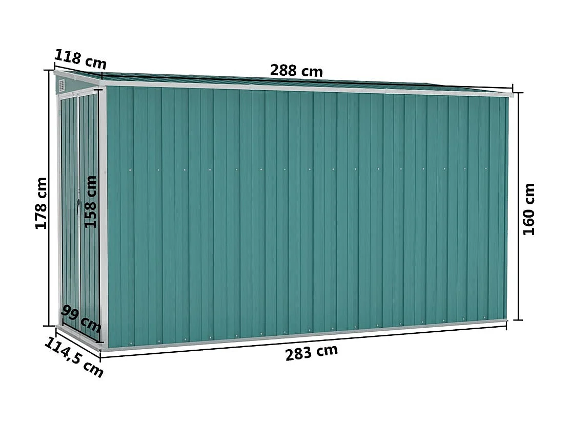 Anbauschuppen Grün 118x288x178 cm Verzinkter Stahl