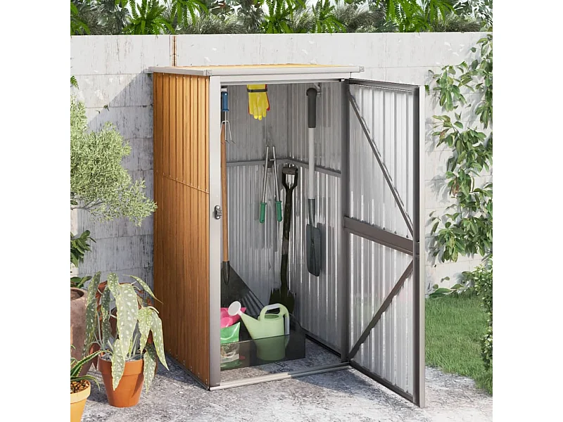 Abrigo de Ferramentas de Jardim em Aço Galvanizado Castanho para Armazenamento Seguro