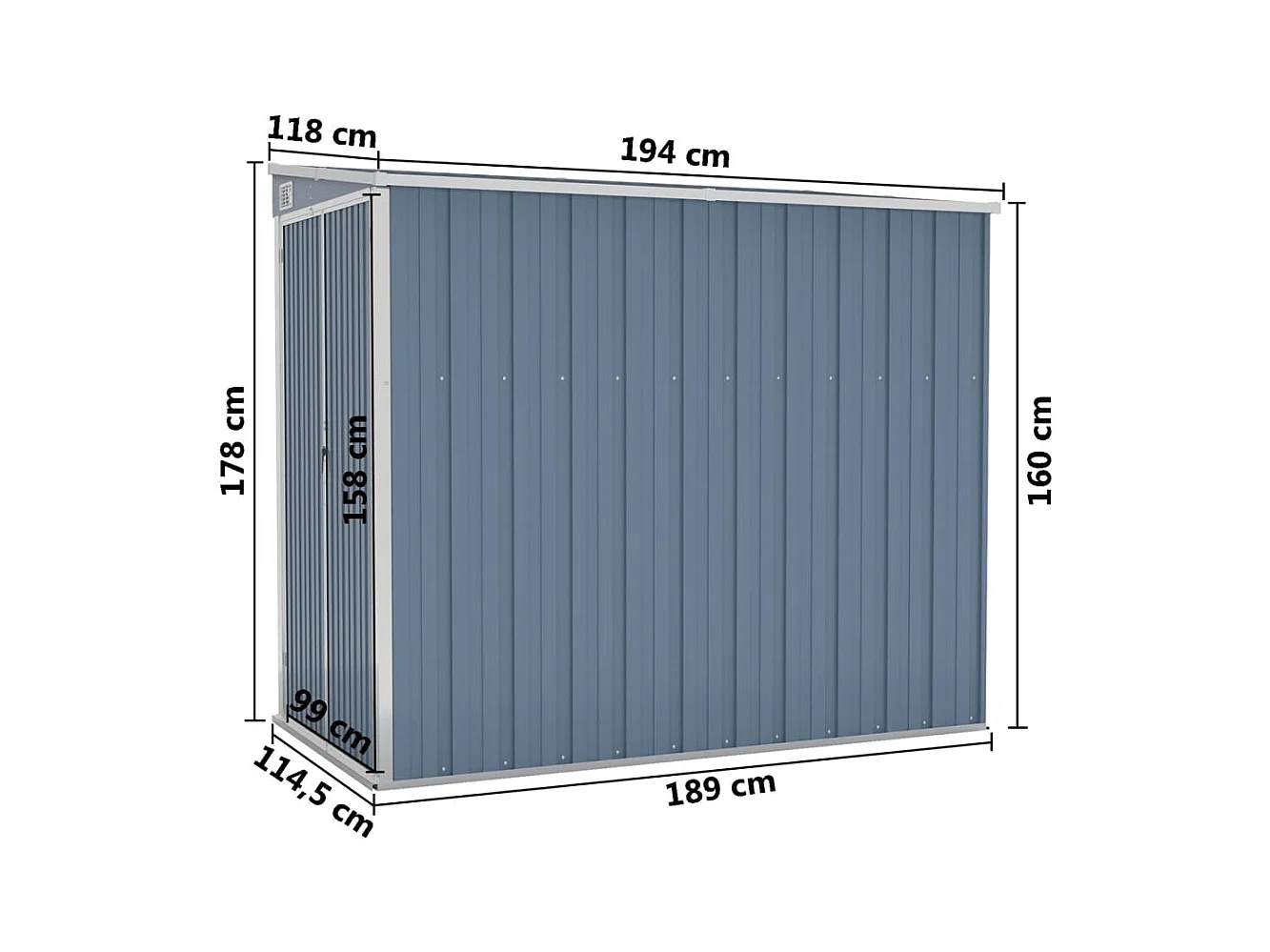Abri de jardin mural Gris 118x194x178 cm Acier galvanisé