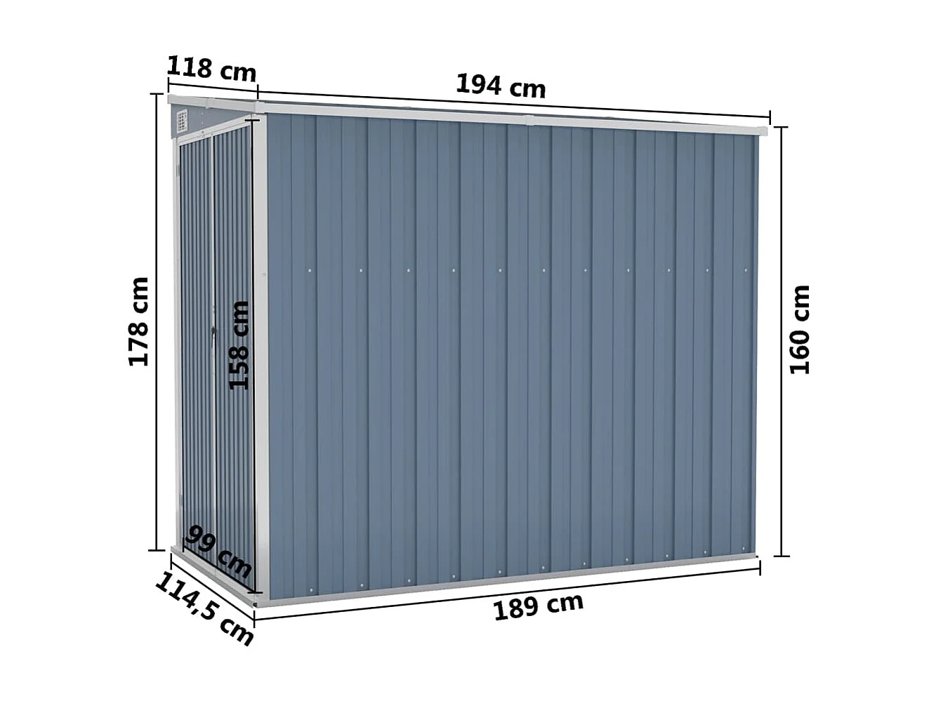 Anbauschuppen Grau 118x194x178 cm Verzinkter Stahl
