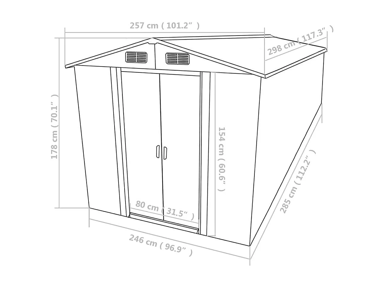 Abrigo de Jardim em Metal Cinzento para Armazenamento de Ferramentas e Equipamentos