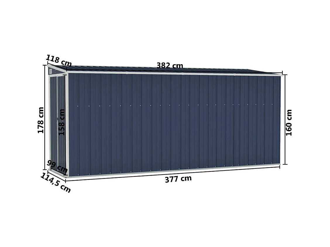 Abri de jardin mural Anthracite 118x382x178 cm Acier