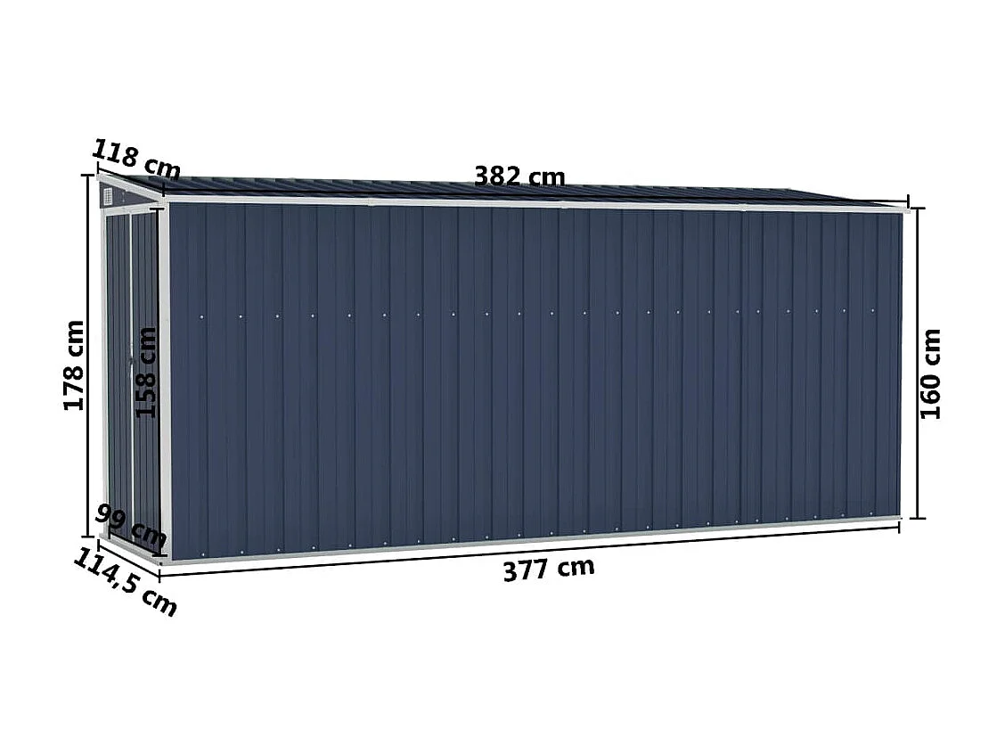 Anbauschuppen Anthrazit 118x382x178 cm Verzinkter Stahl
