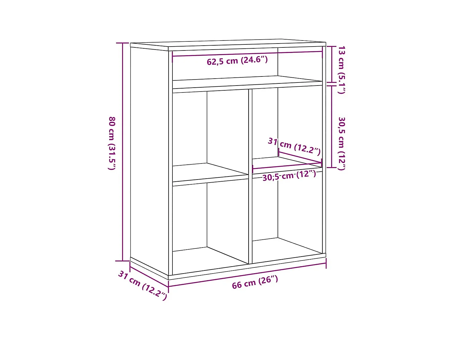 Bibliothèque blanc 66x31x80 cm bois d'ingénierie