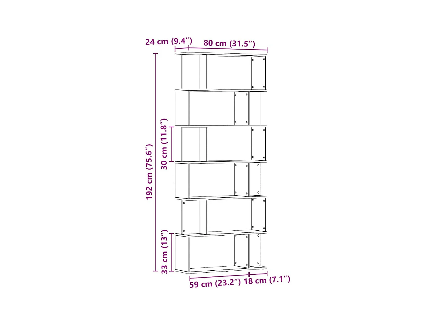 Bibliothèque chêne artisanal 80x24x192 cm bois d'ingénierie