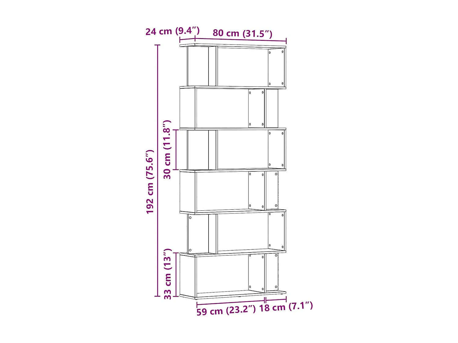 Bibliothèque chêne artisanal 80x24x192 cm bois d'ingénierie