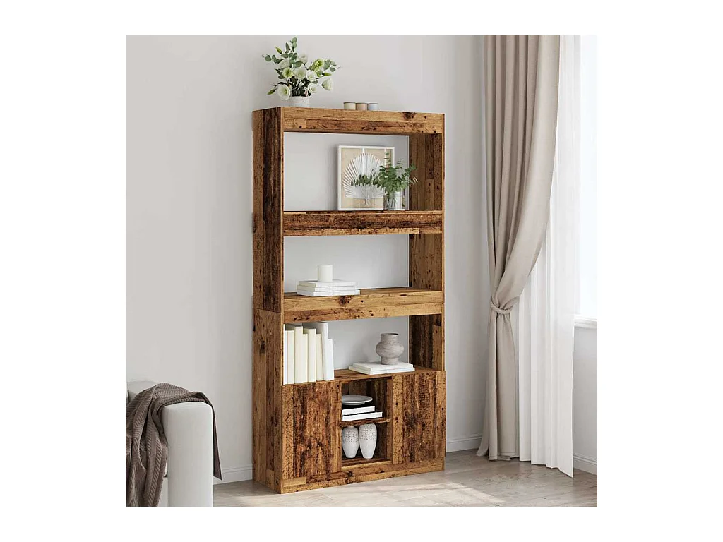 Aparador alto madera ingeniería madera envejecida 92x33x180 cm