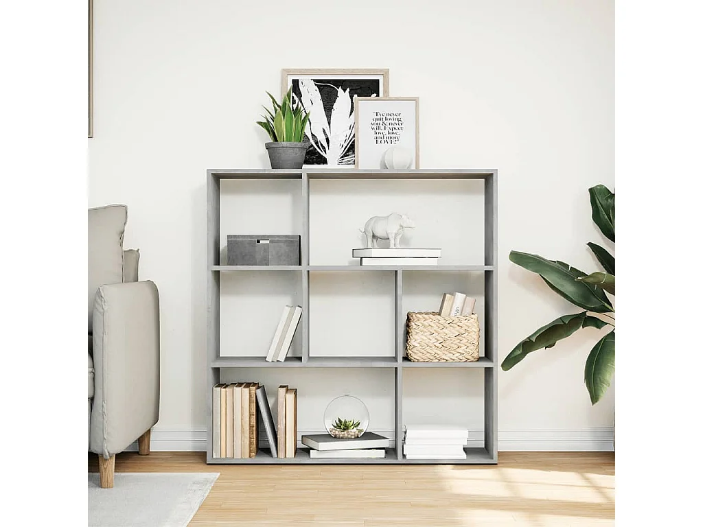 Bibliothèque séparatrice de pièce gris béton 102x29x103,5 cm