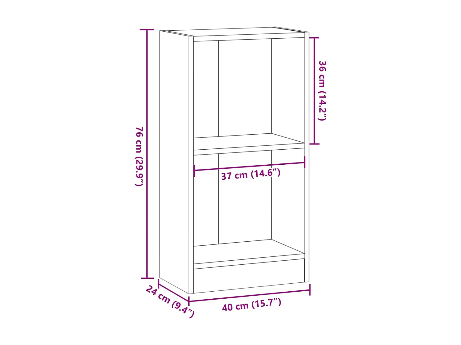 Bibliothèque chêne artisanal 40x24x76 cm bois d'ingénierie