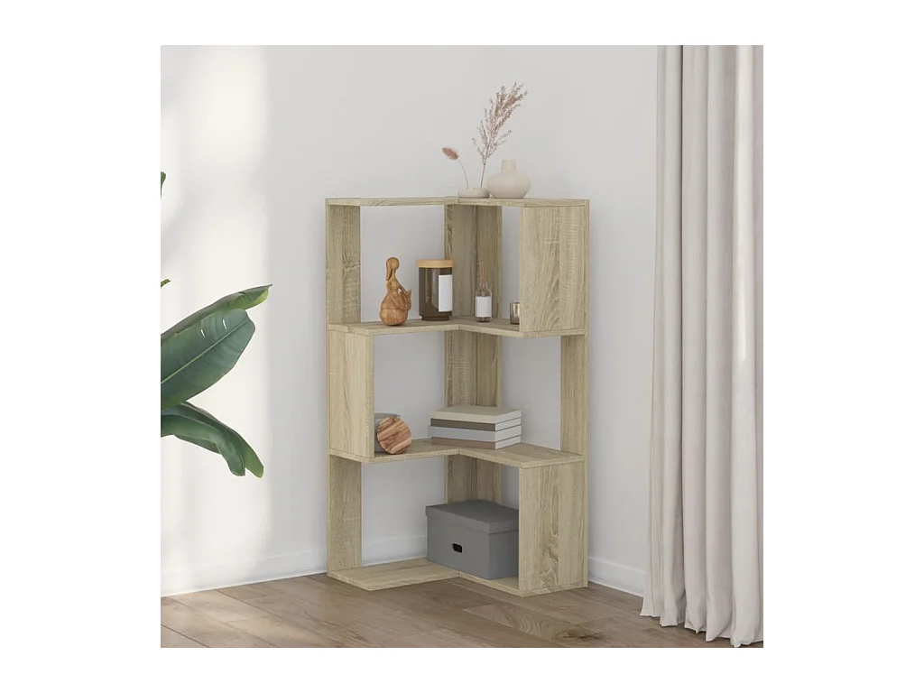 Bibliothèque d'angle à 3 niveaux chêne sonoma bois d'ingénierie