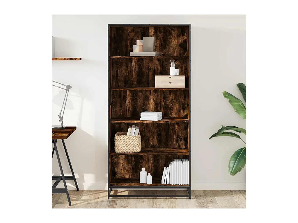 Bibliothèque chêne fumé 80,5x35x170,5 cm bois d'ingénierie
