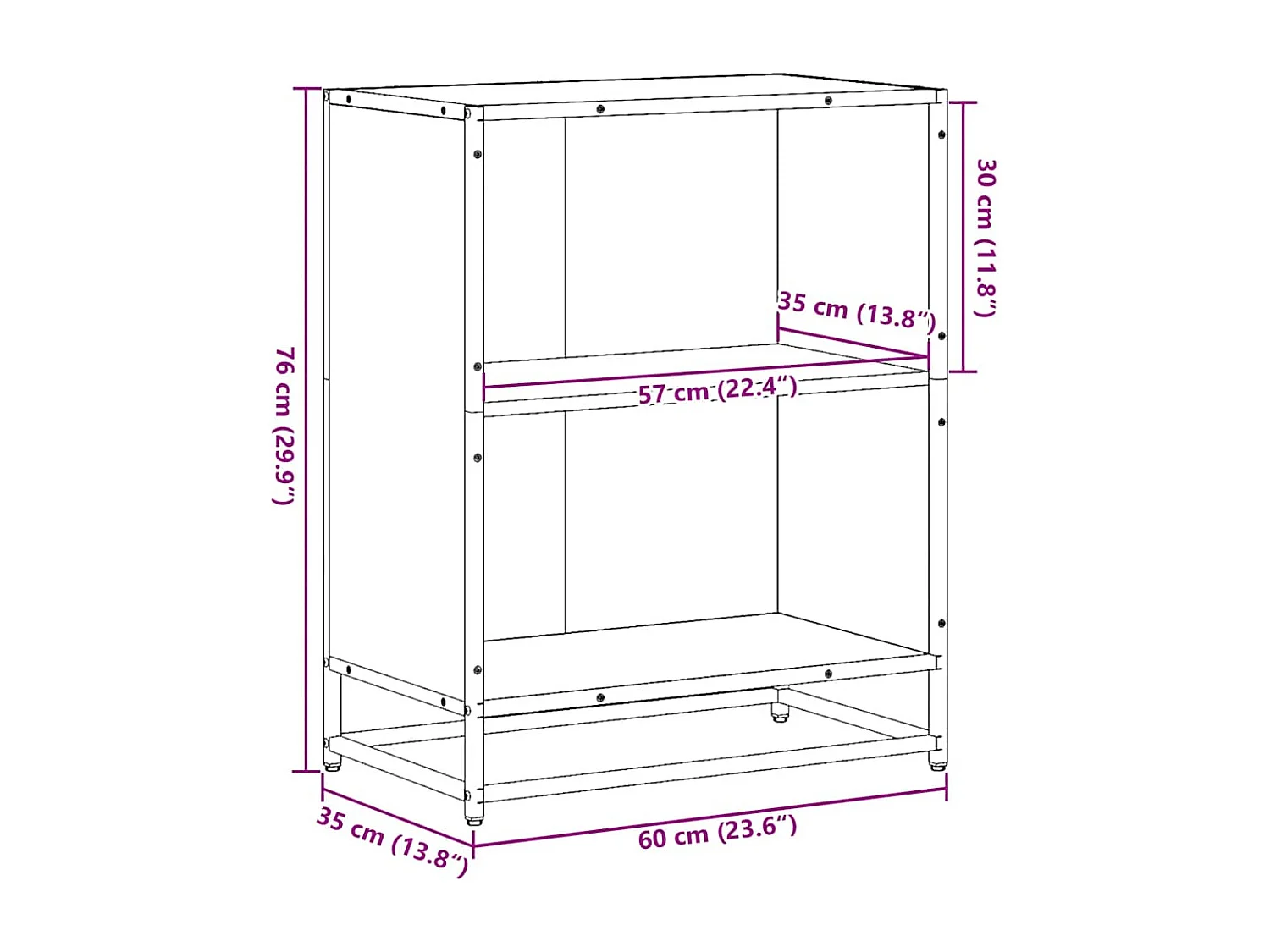 Bibliothèque chêne fumé 60x35x76 cm bois d'ingénierie
