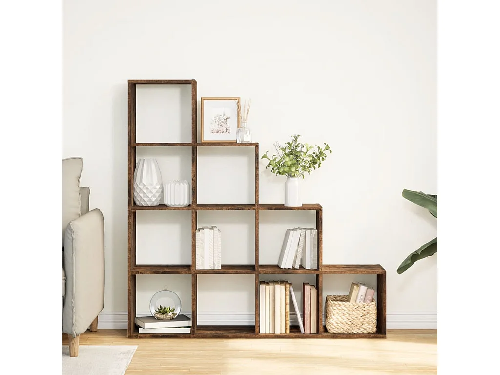 Bibliothèque séparatrice de pièce 4 niveaux chêne fumé