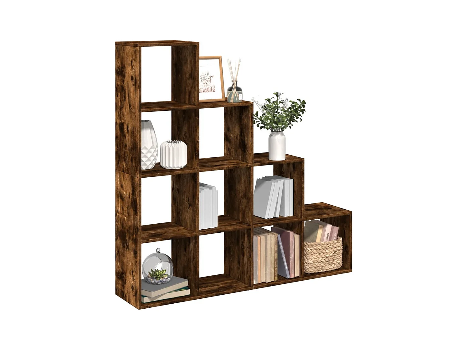 Bibliothèque séparatrice de pièce 4 niveaux chêne fumé