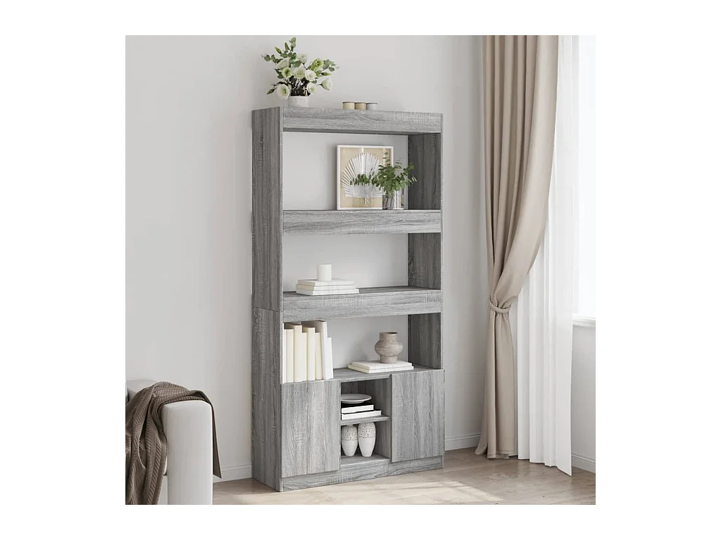 Aparador alto madera de ingeniería gris Sonoma 92x33x180 cm