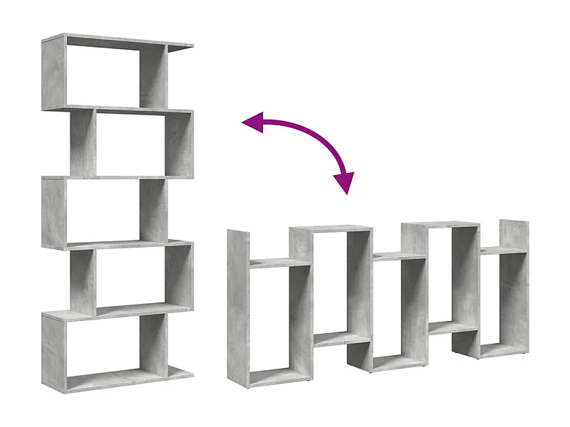 Bibliothèque séparatrice de pièce à 5 niveaux gris béton 70x24x161cm