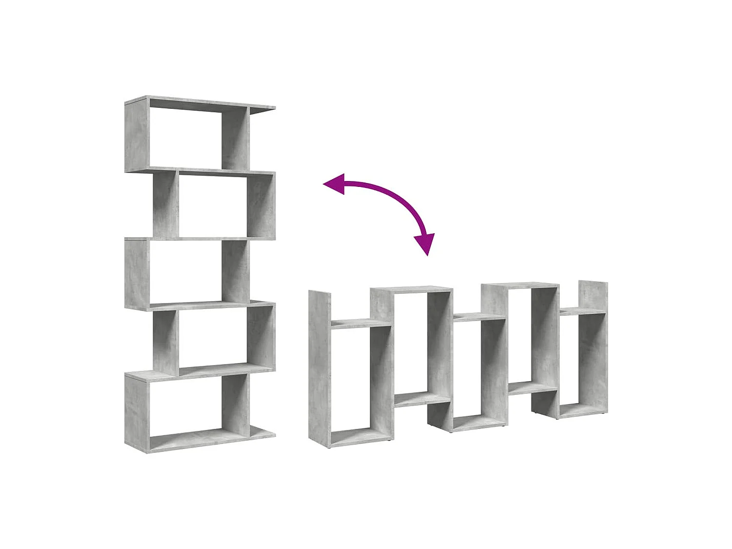 Bibliothèque séparatrice de pièce à 5 niveaux gris béton 70x24x161cm