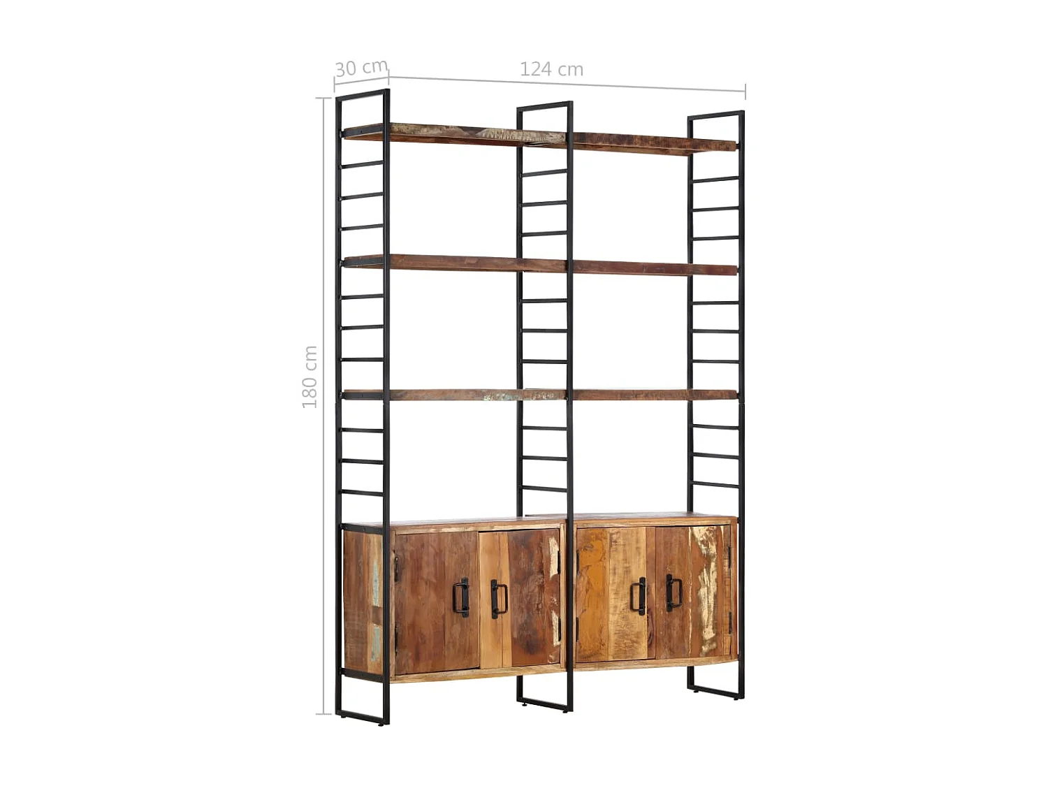 Bibliothèque 4 niveaux 124x30x180cm Bois solide de récupération