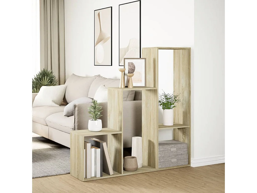 Librería divisora 3 niveles madera roble Sonoma 123x29x123 cm