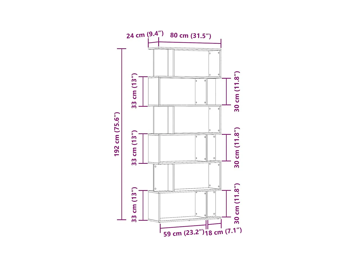 Bibliothèque vieux bois 80x24x192 cm bois d'ingénierie