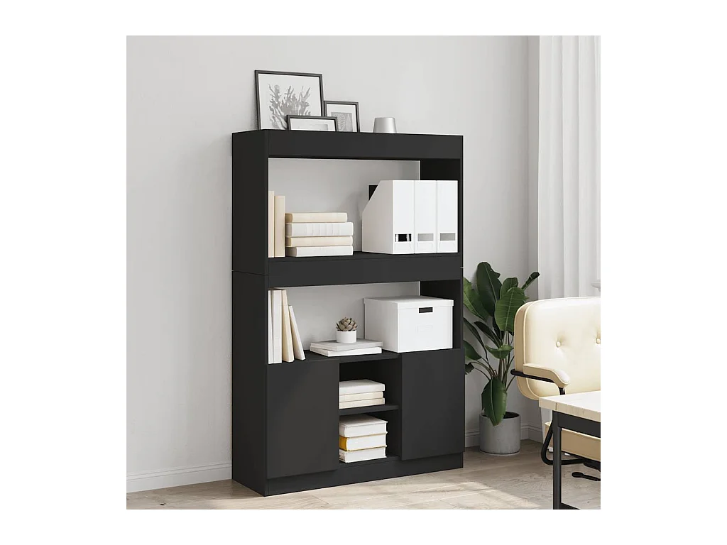 Bibliothèque noir 92x33x140 cm bois d'ingénierie