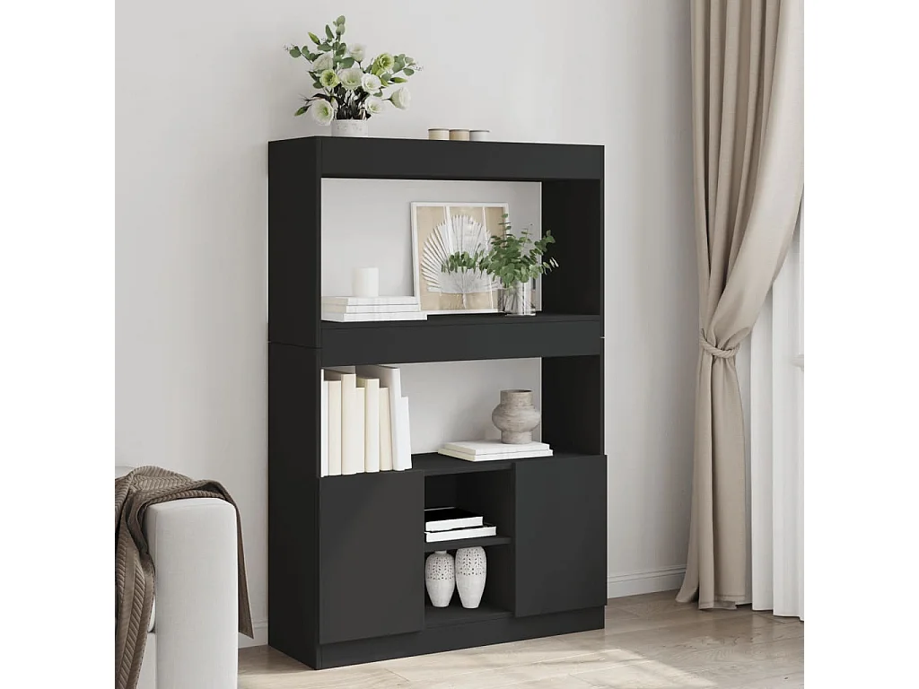 Bibliothèque noir 92x33x140 cm bois d'ingénierie