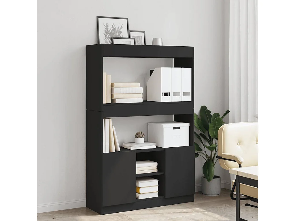 Bibliothèque noir 92x33x140 cm bois d'ingénierie