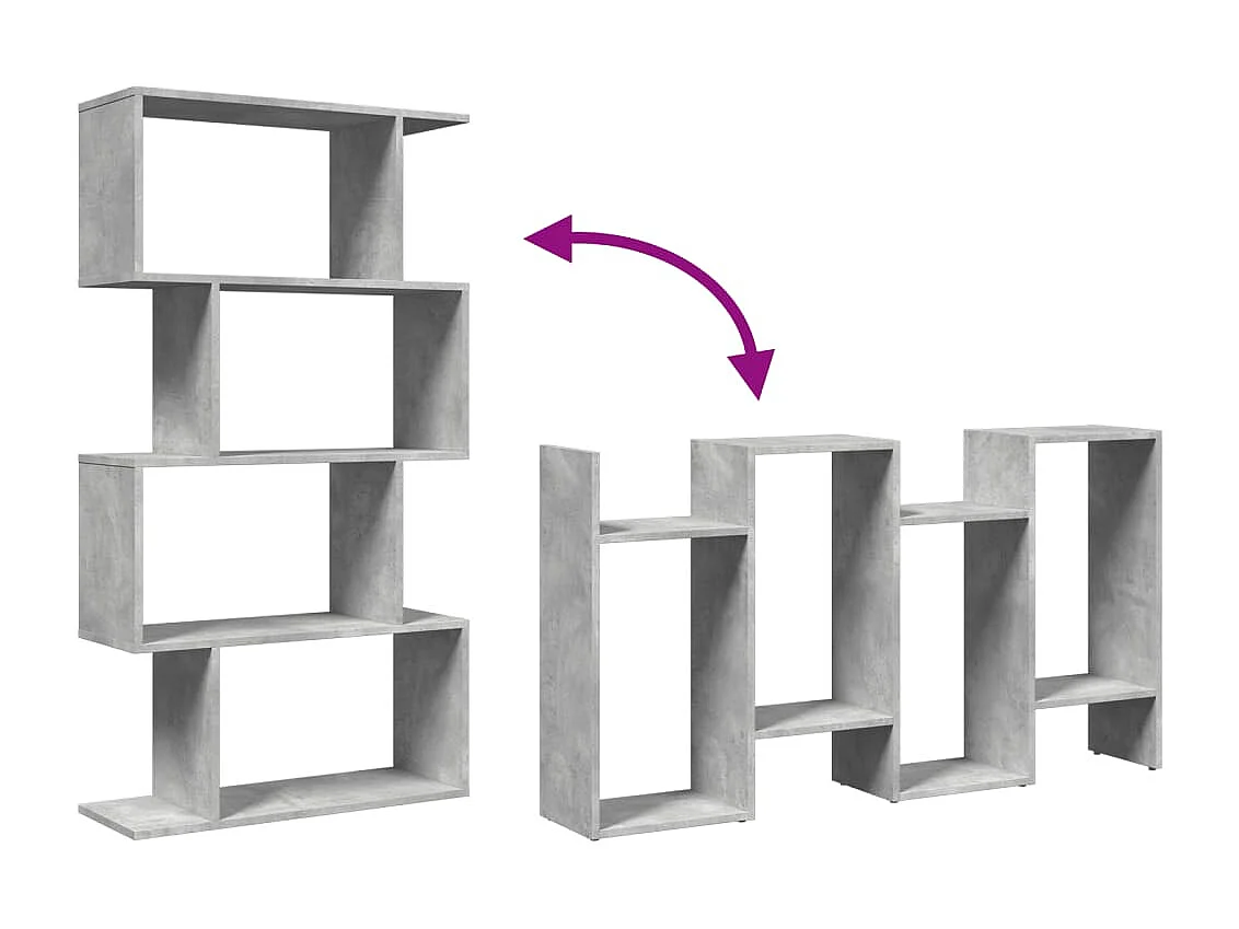 Bibliothèque séparatrice de pièce à 4 niveaux gris béton 70x24x129cm