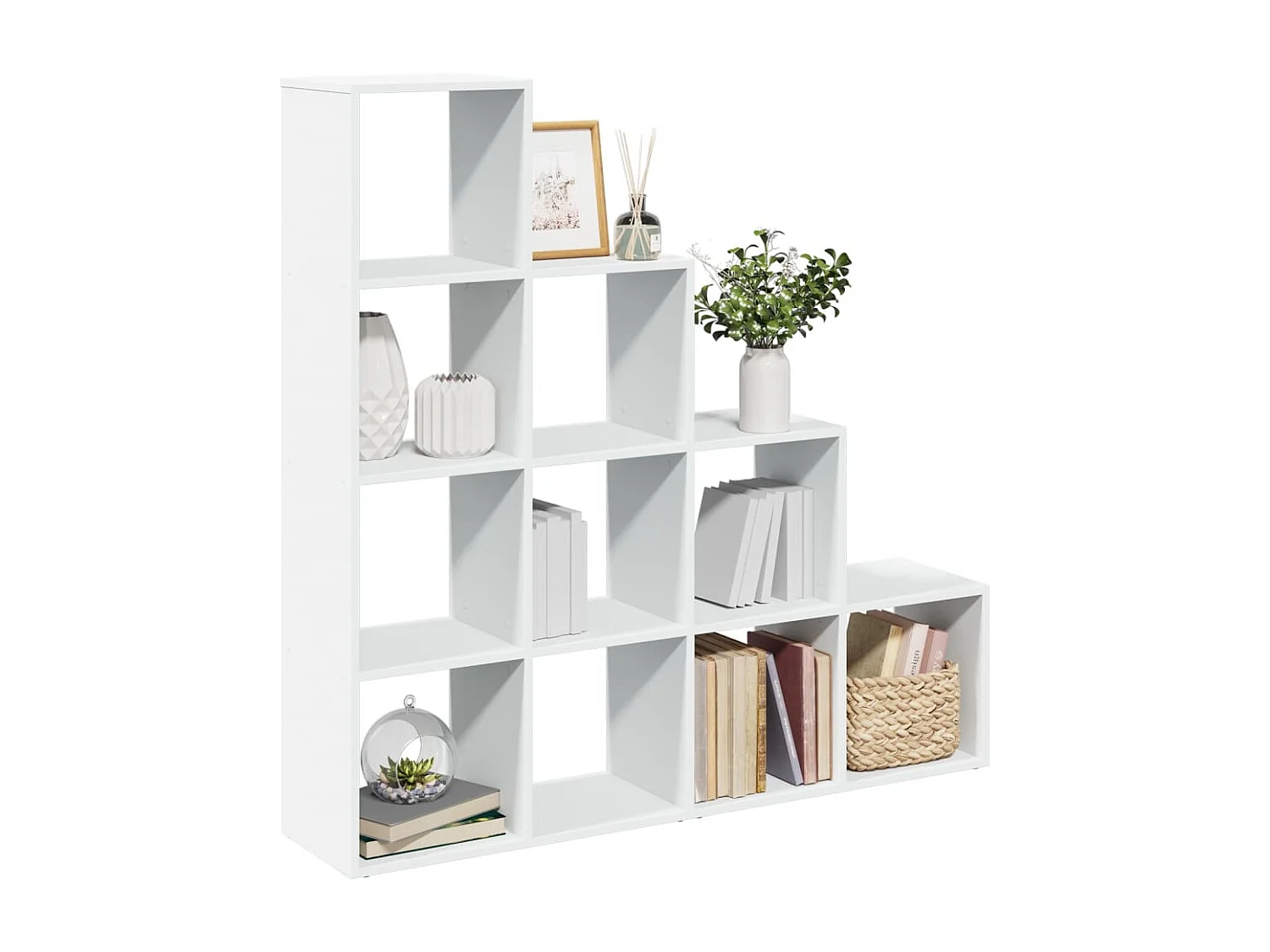 Bibliothèque séparatrice de pièce à 4 niveaux blanc 131,5x29x131,5cm