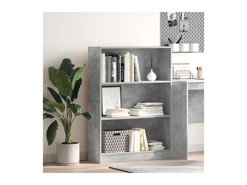 Estantería de madera de ingeniería gris hormigón 80x24x109 cm