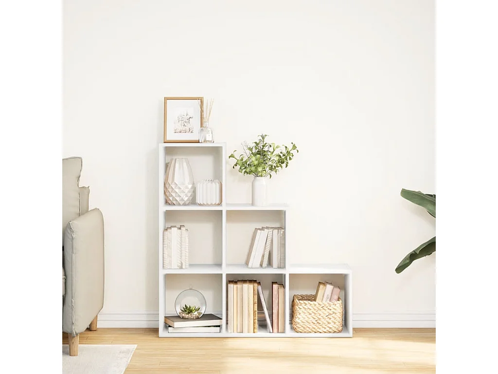 Bibliothèque séparatrice de pièce à 3 niveaux blanc 99x29x99 cm