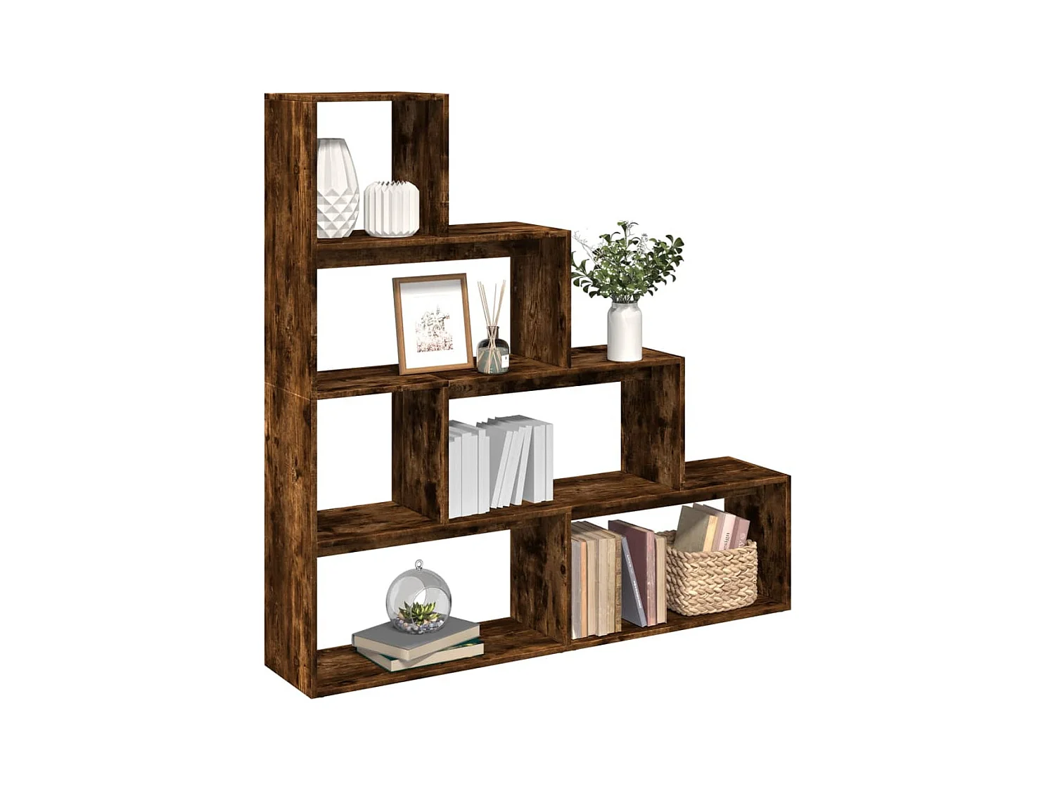 Bibliothèque séparatrice de pièce 4 niveaux chêne fumé