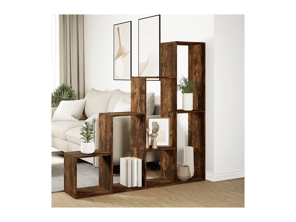 Bibliothèque séparatrice de pièce 4 niveaux chêne fumé