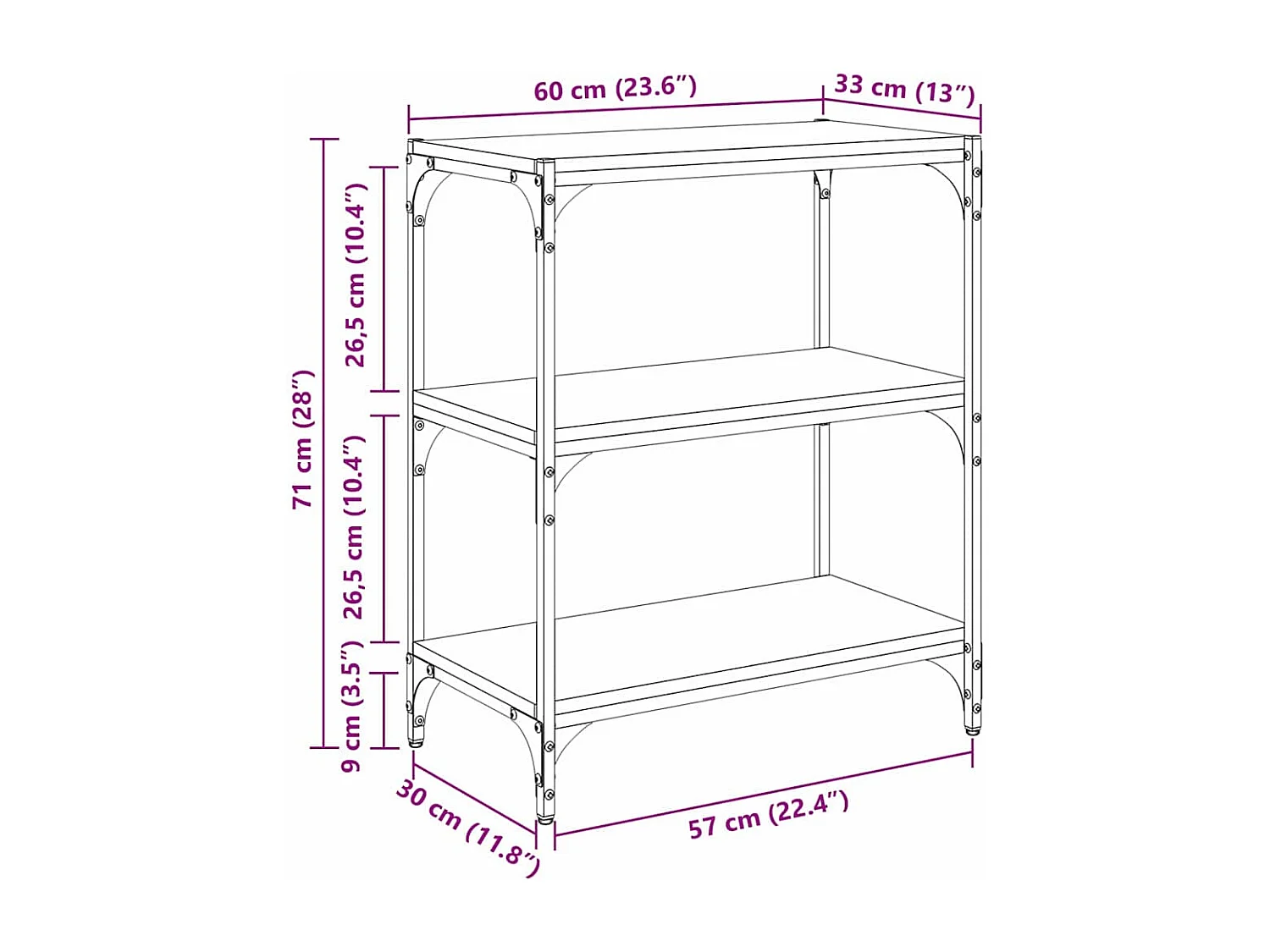 Bibliothèque chêne artisanal 60 x 33 x 71 cm Bois d'ingénierie