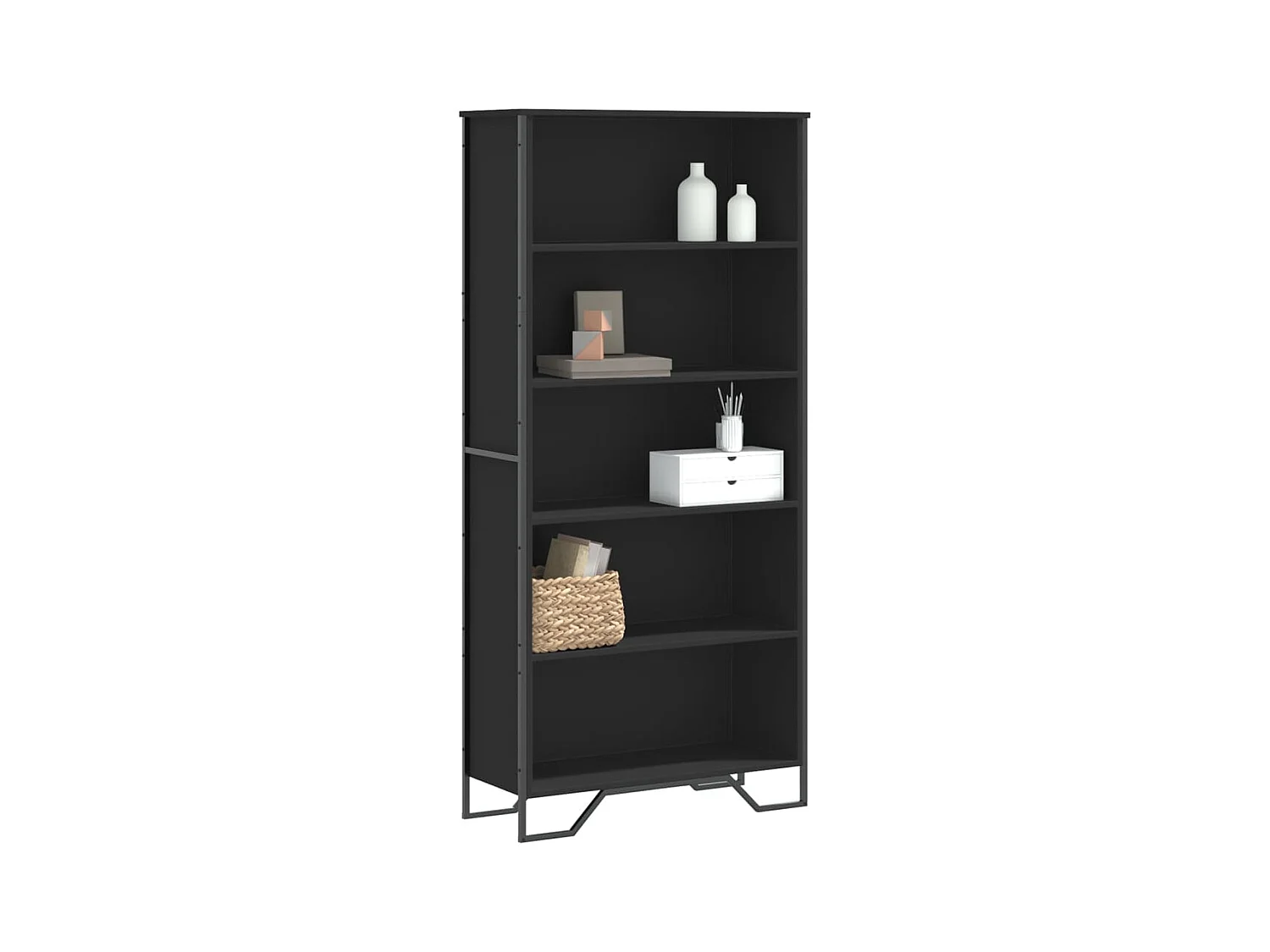 Estantería de madera de ingeniería negra 80x31x169 cm