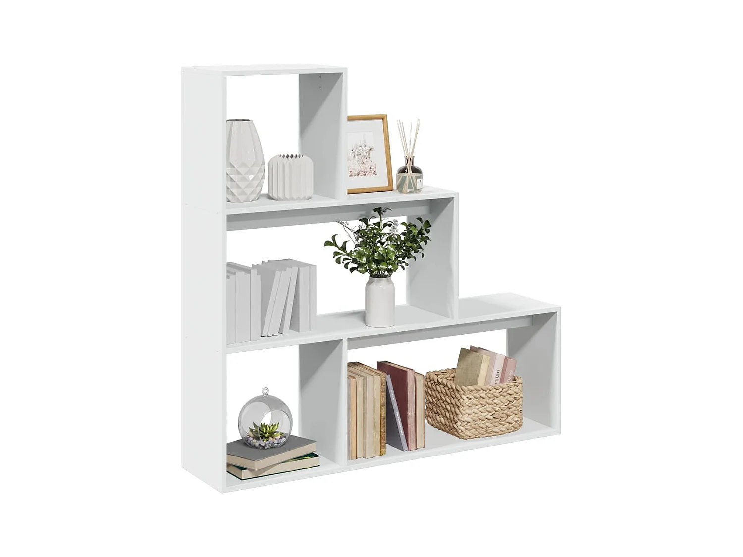 Bibliothèque séparatrice de pièce à 3 niveaux blanc 123x29x123 cm