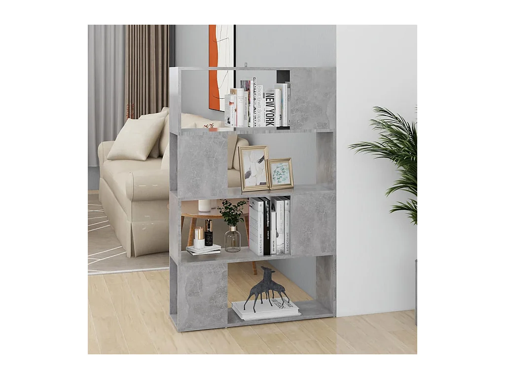 Librería separador contrachapada gris hormigón 80x24x124,5 cm