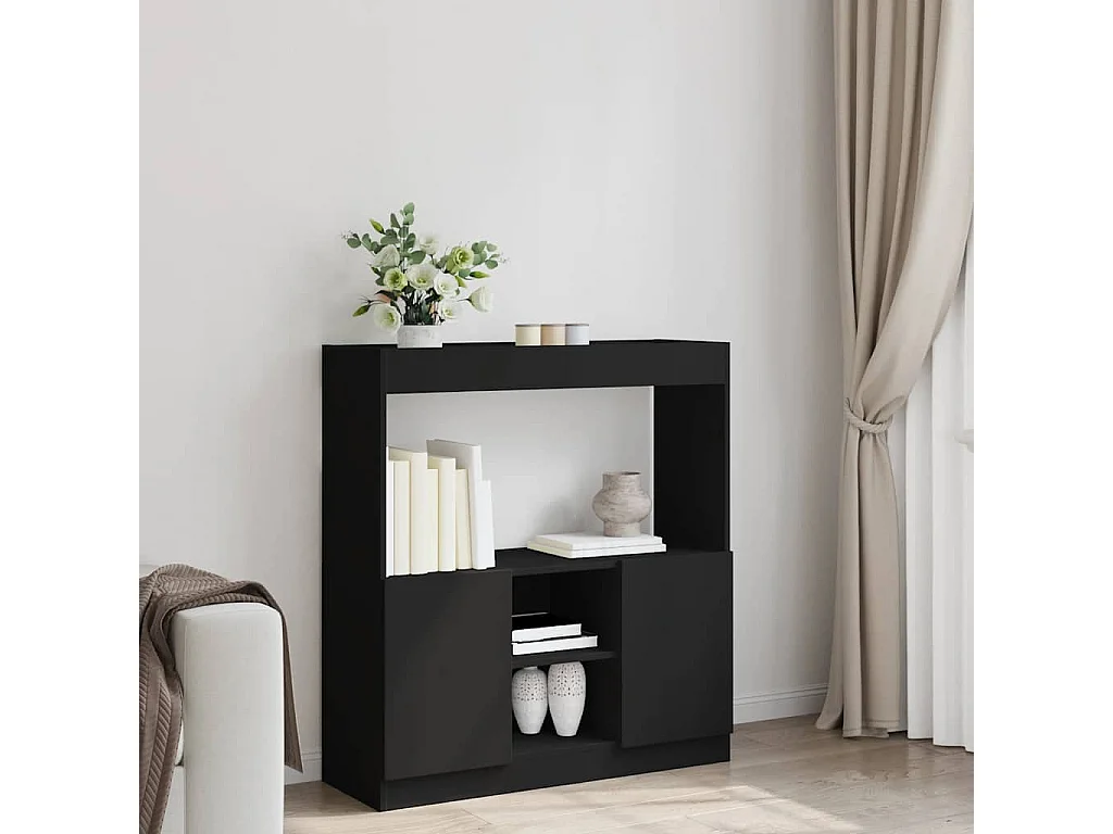 Bibliothèque noir 92x33x100 cm bois d'ingénierie