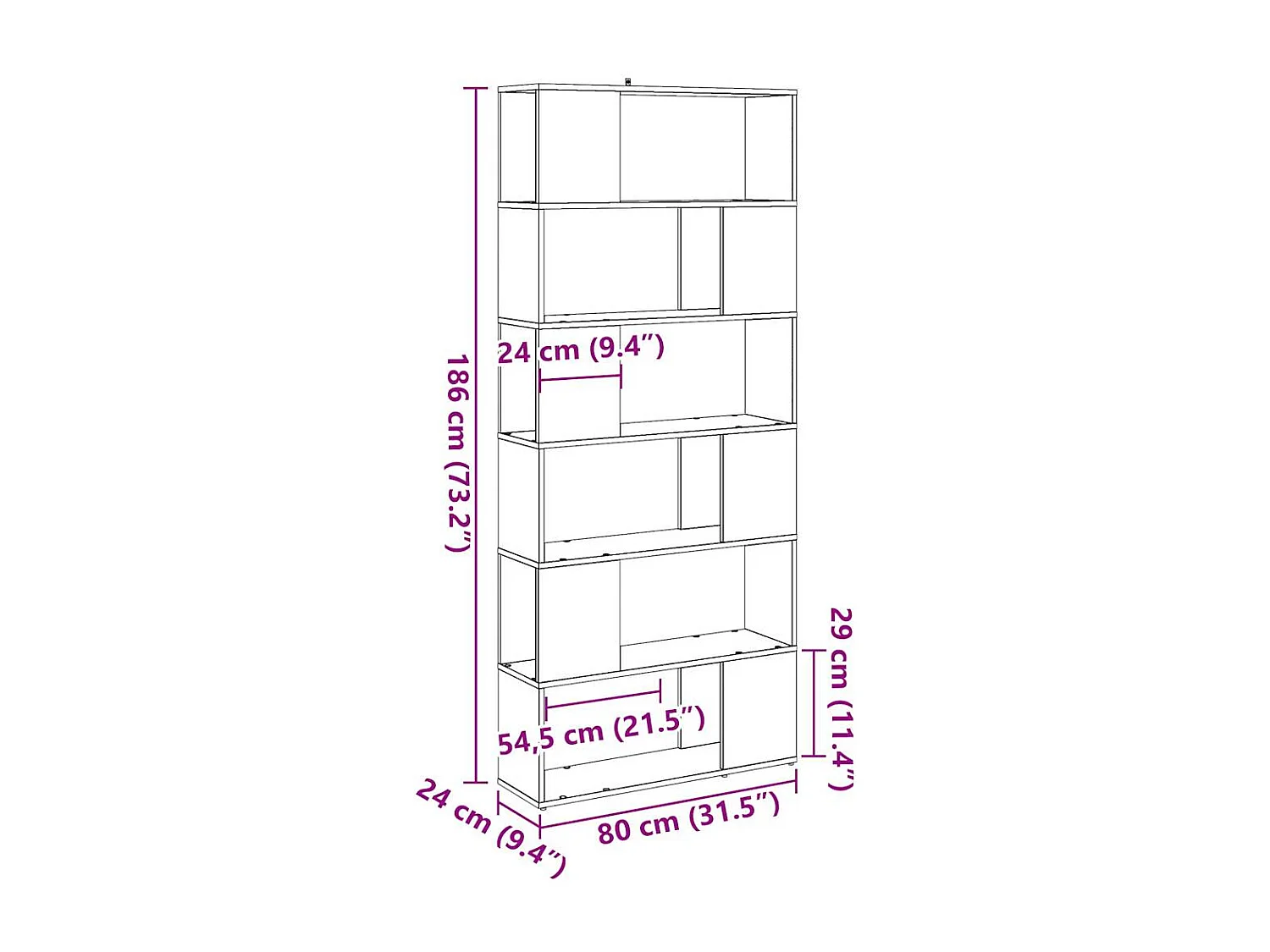 Bibliothèque/Séparateur de pièce vieux bois 80x24x186 cm