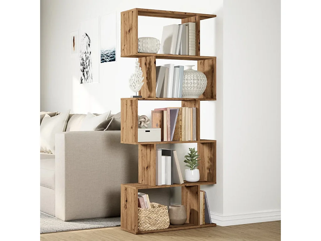 Bibliothèque séparatrice de pièce à 5 niveaux chêne artisanal