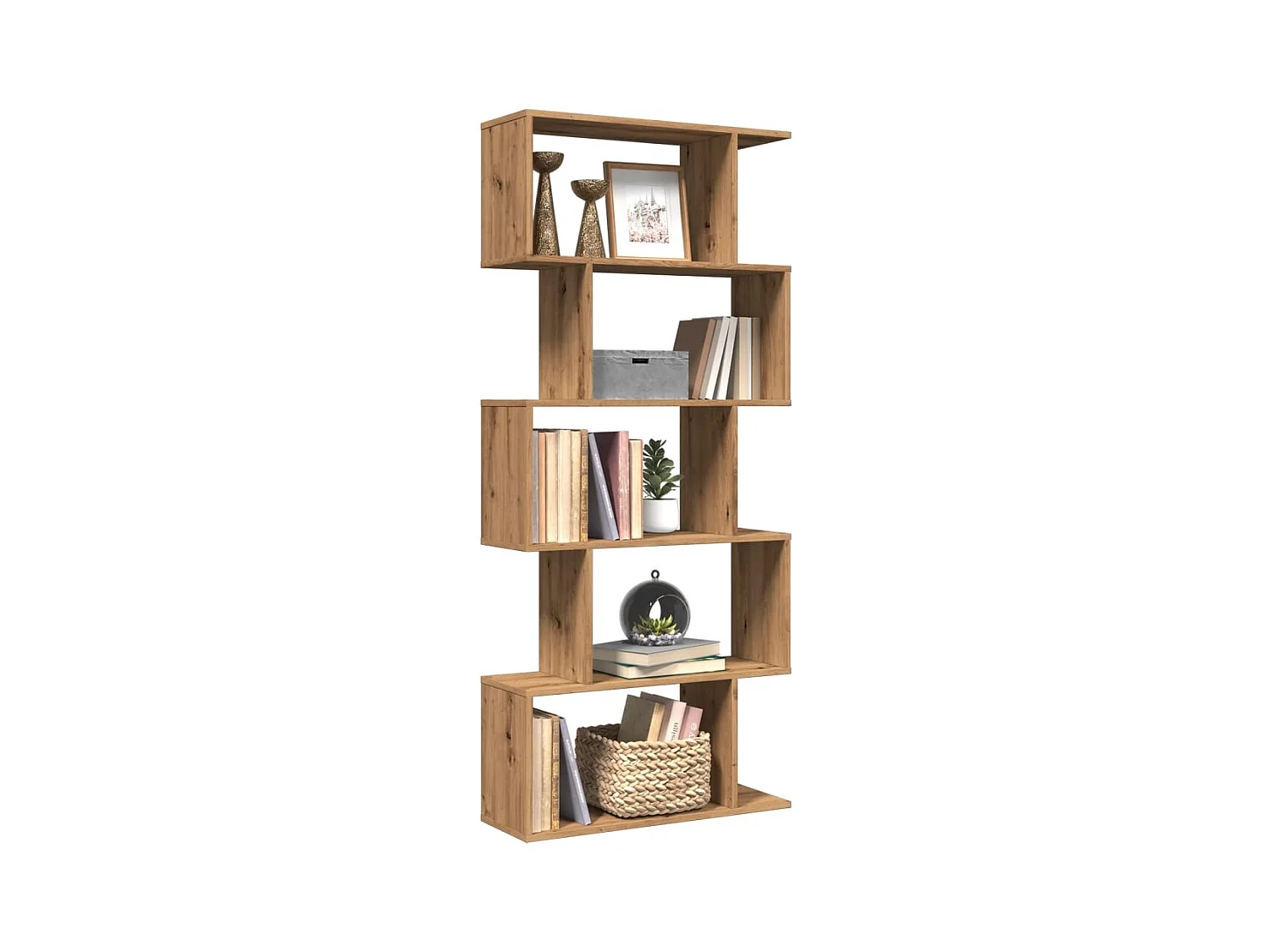 Bibliothèque séparatrice de pièce à 5 niveaux chêne artisanal