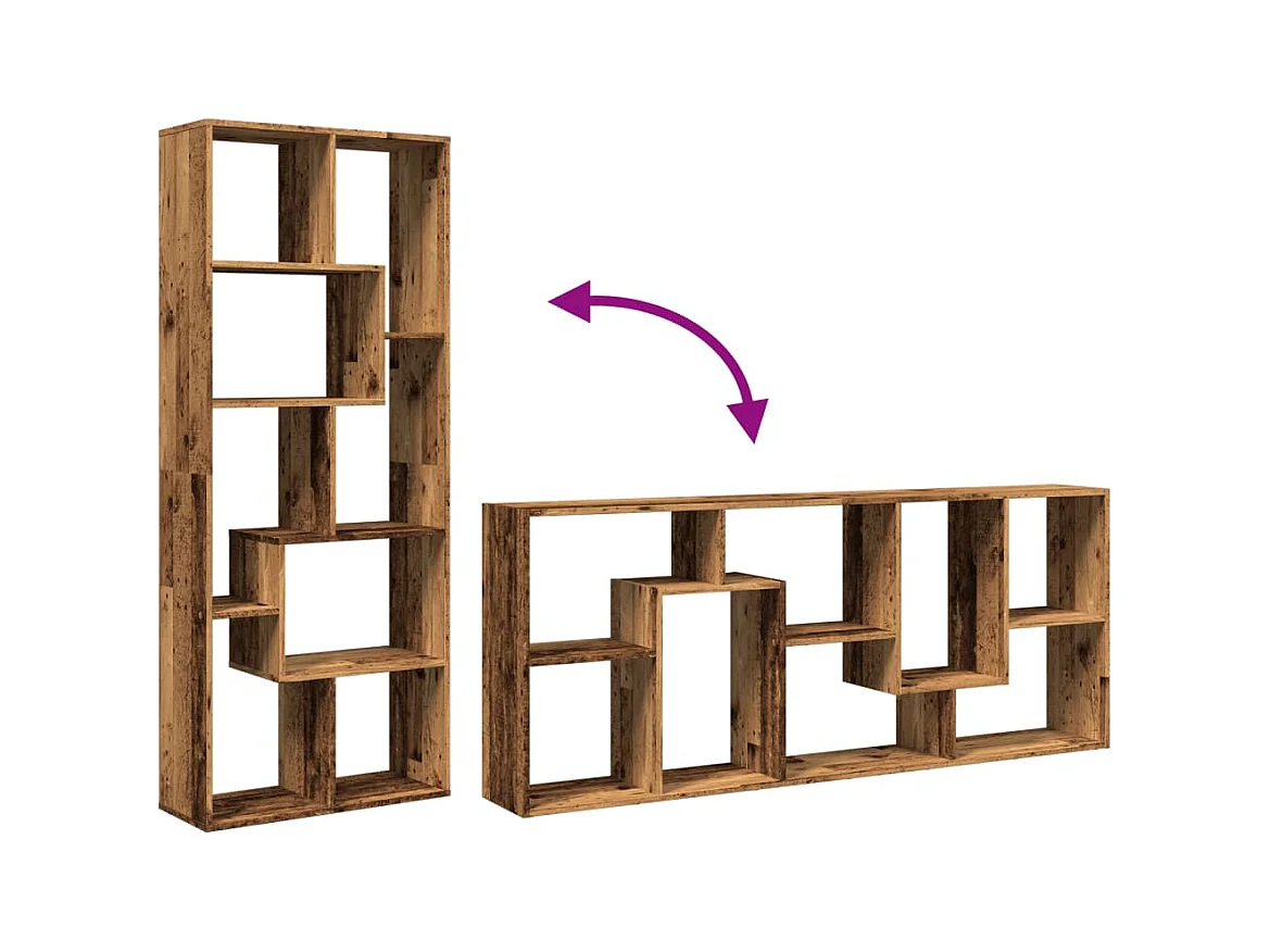 Bibliothèque séparatrice de pièce vieux bois 67x25x161,5 cm
