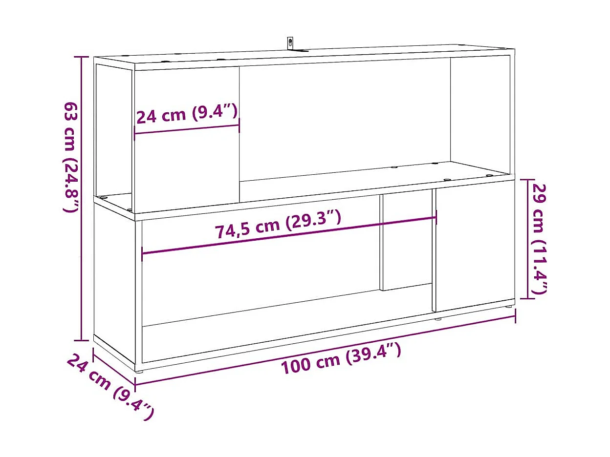 Bibliothèque chêne artisanal 100x24x63 cm bois d'ingénierie