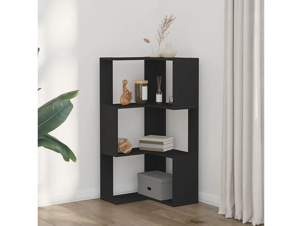 Estantería de esquina 3 niveles madera negro 50x50x102 cm