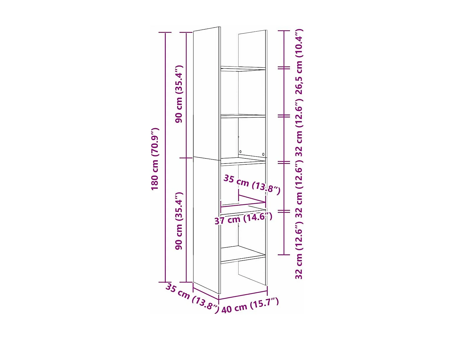 Bibliothèque Chêne noir 40 x 35 x 180 cm Bois d'ingénierie