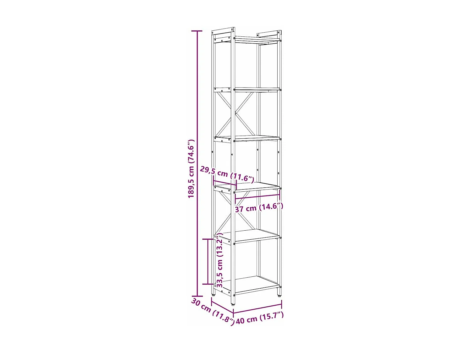 Bibliothèque chêne artisanal 40 x 30 x 188 cm Bois d'ingénierie