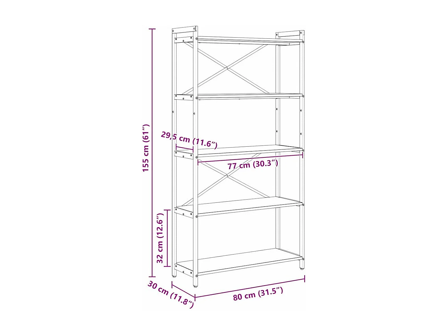 Boekenkast Zwart eiken 80 x 30 x 153 cm Bewerkt hout