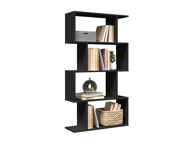 Bibliothèque séparatrice de pièce à 4 niveaux noir 70x24x129 cm