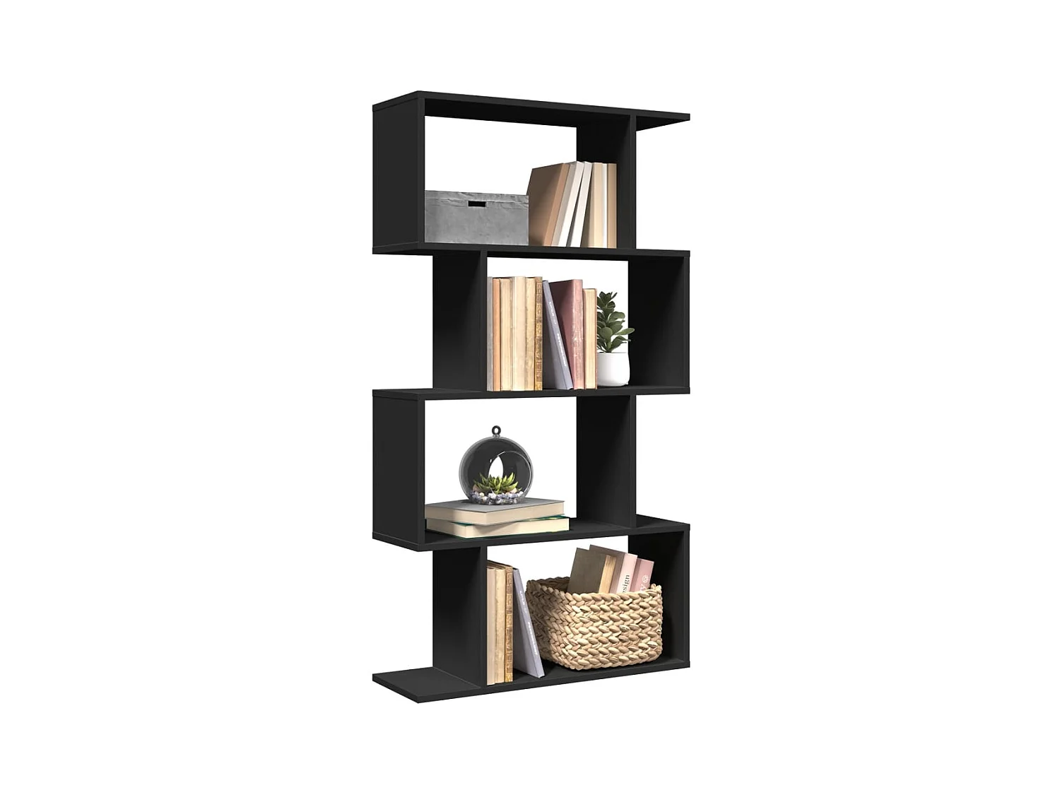 Librería divisora 4 niveles madera ingeniería negra 70x24x129cm